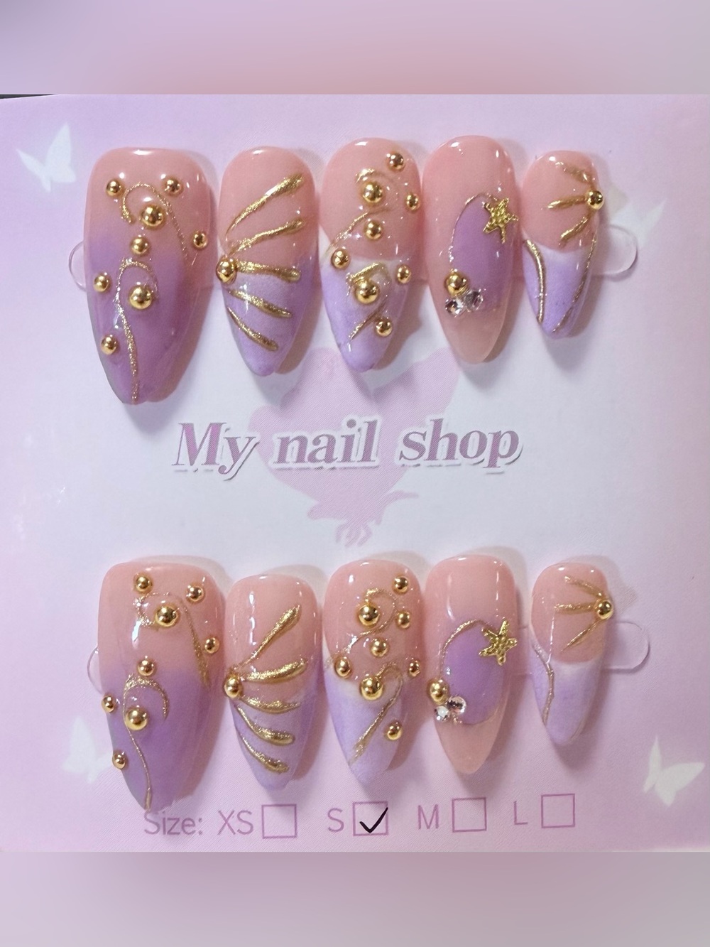 Gold Accent Pink & Lavender Press-On Nail Set
